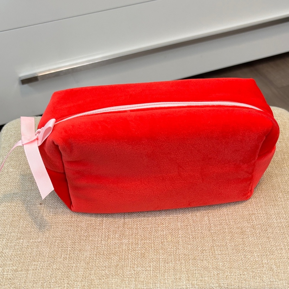 Ulta Beauty Vibrant Red Cosmetic Bag with Pink Bow